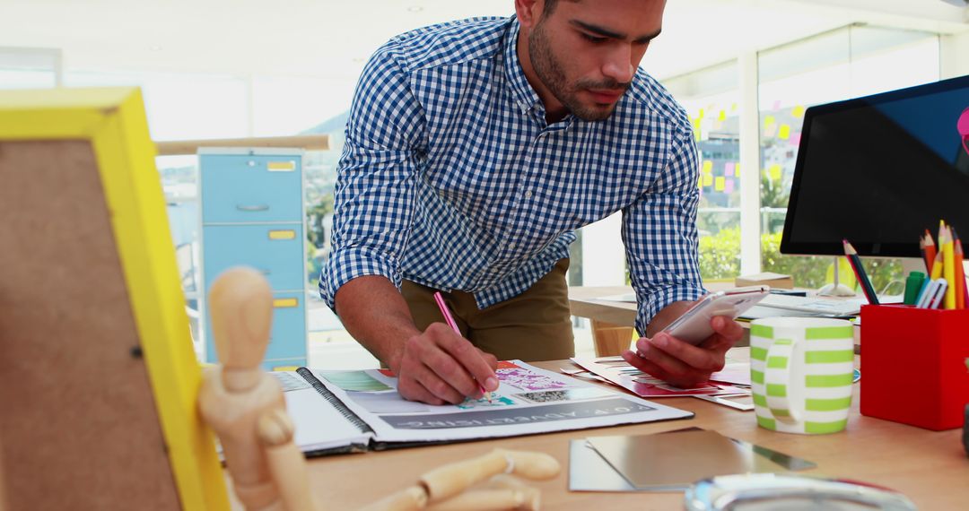Creative Designer Working in Colorful Office Workspace