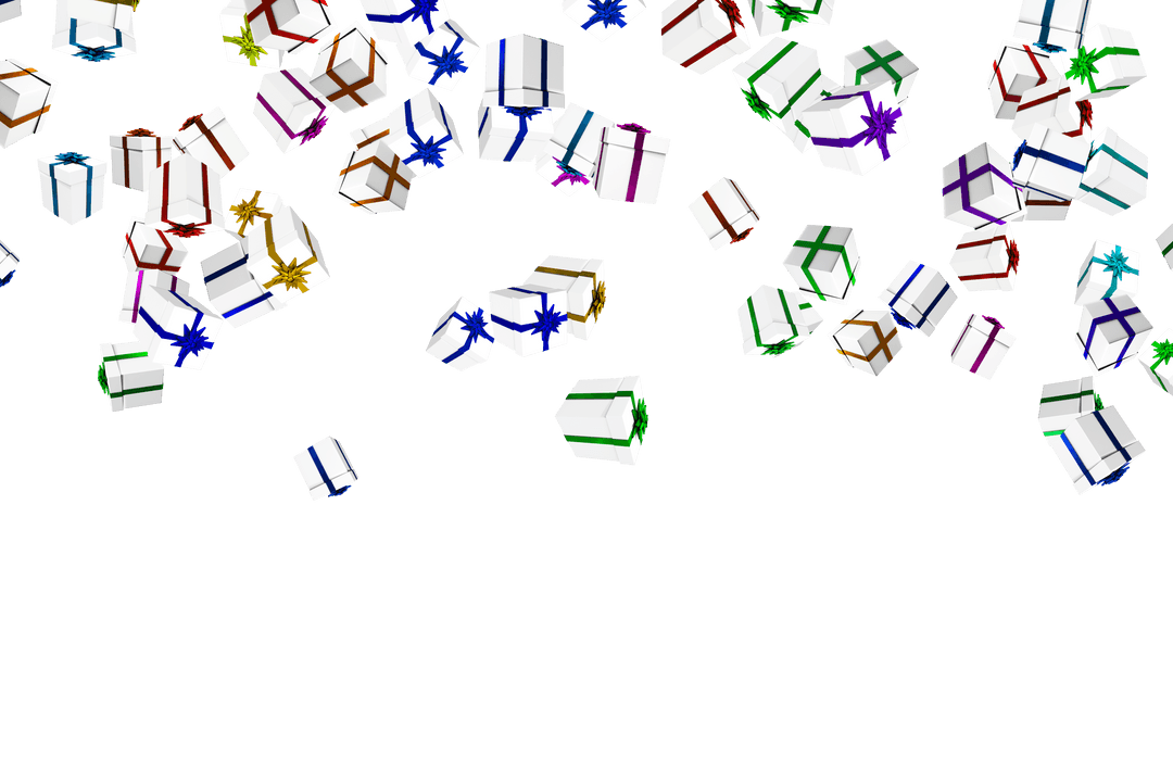 Transparent Background of Falling Christmas Gift Boxes with Ribbon
