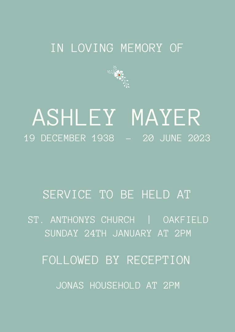 Minimalist Memorial Service Invitation with Soft Flower Detail - Download Free Stock Templates Pikwizard.com