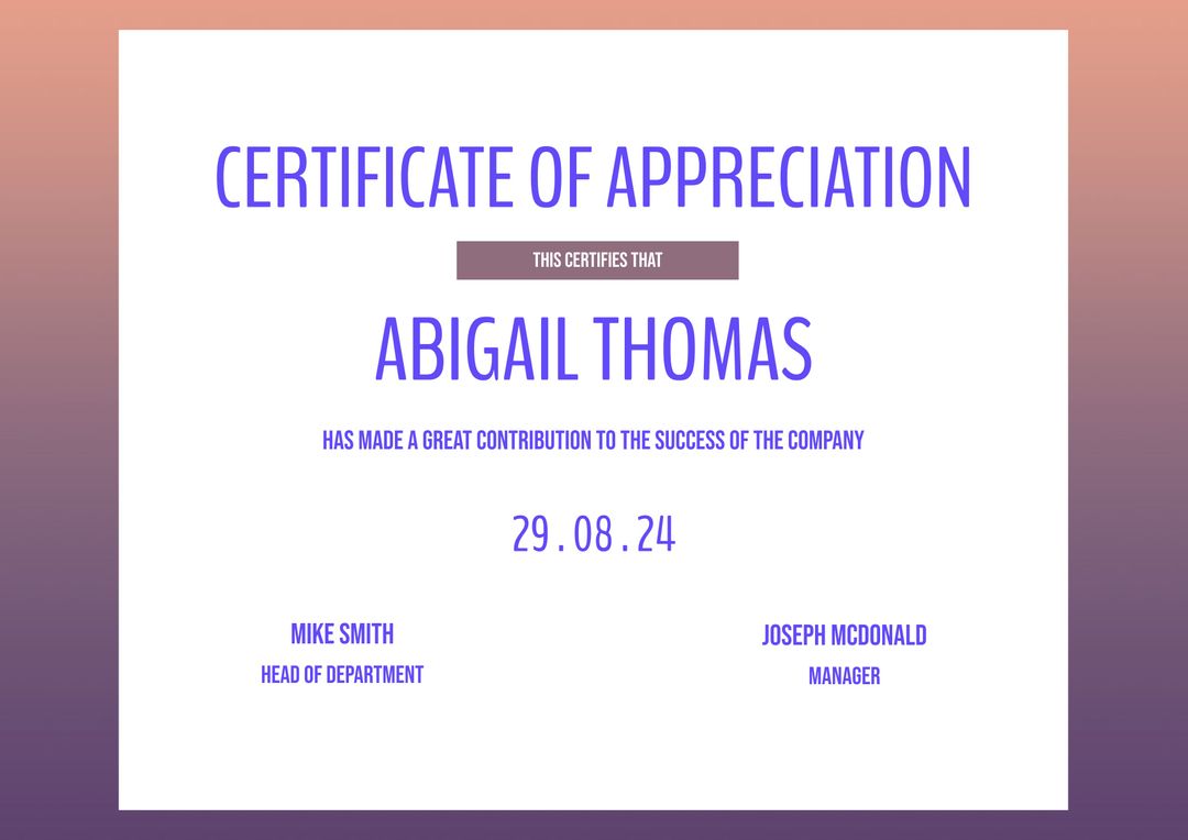 Certificate of Appreciation Template for Professional Achievement - Download Free Stock Templates Pikwizard.com