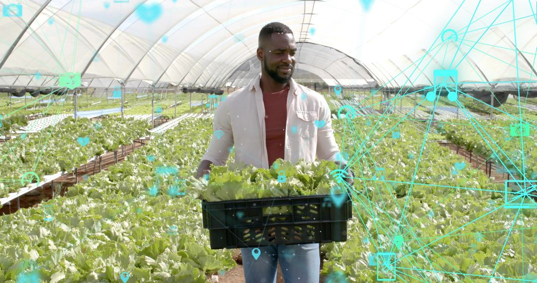 Futuristic Farmer Using Digital Technology in Sustainable Greenhouse
