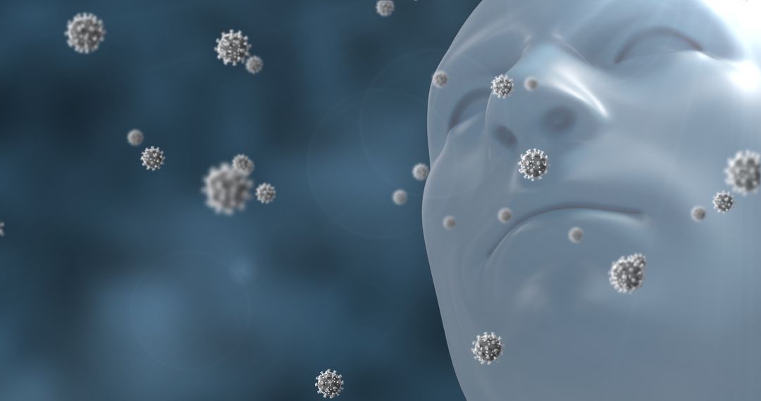 3D Face Surrounded by Floating COVID-19 Viral Cells