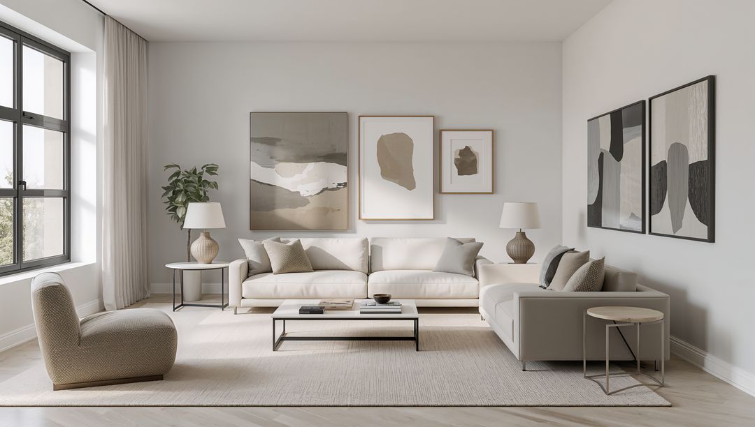 Beige L-shaped Sectional Creating Serene Minimalist Living Room with Scandinavian Style