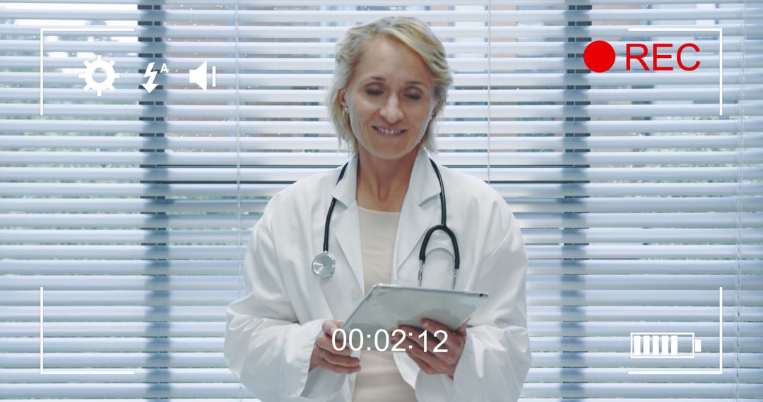 Female Doctor Holding Tablet During Virtual Consultation - Free Images, Stock Photos and Pictures on Pikwizard.com