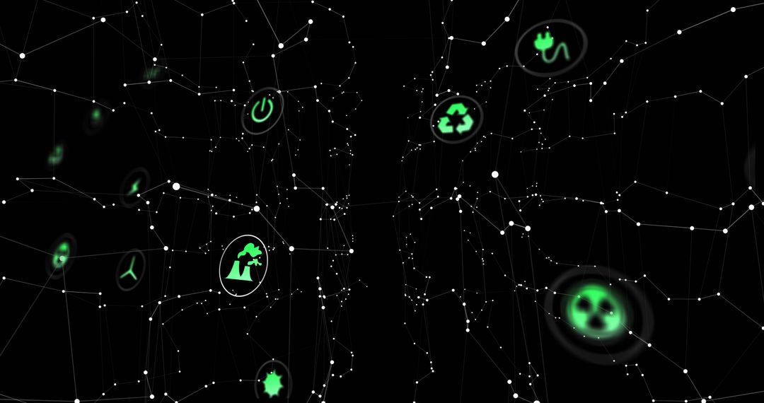 Forming Futuristic Green Energy Network Mesh with Glowing Sustainability Icons