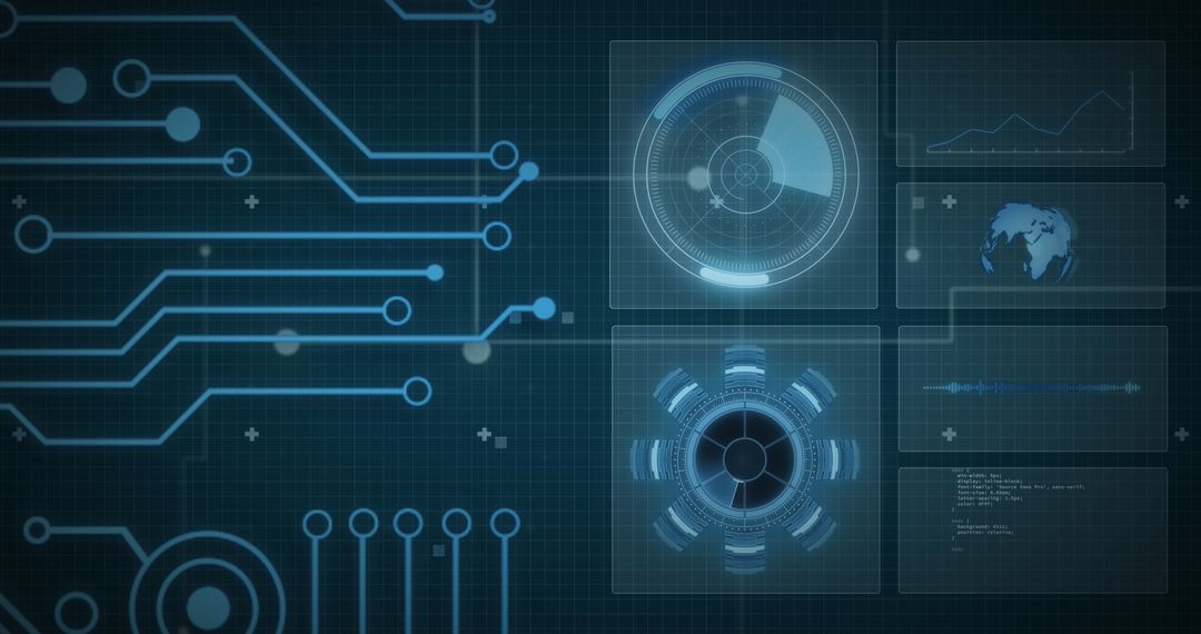 Futuristic interface with scope scanning and data processing