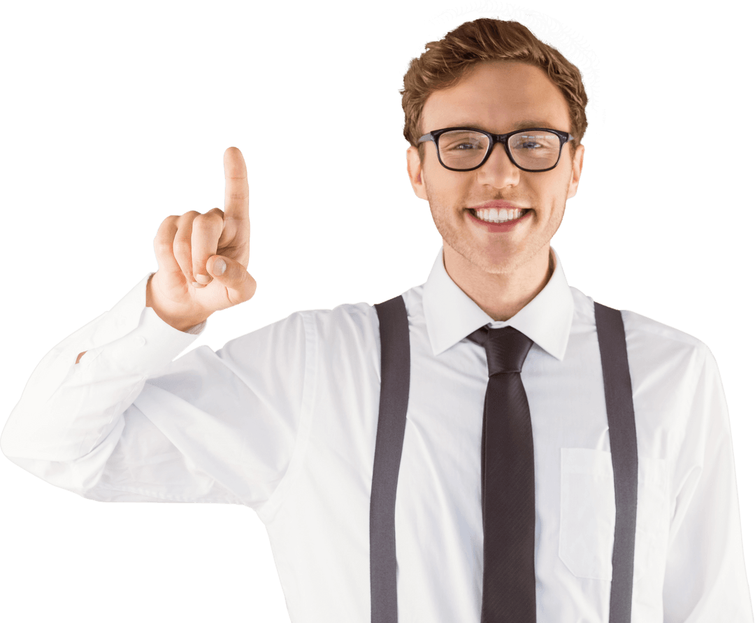 Confident Businessman Pointing Forward on Transparent Background