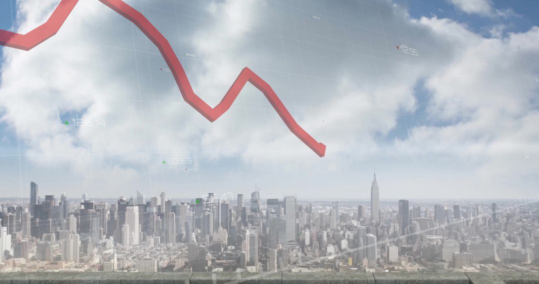 Digital Financial Decline Concepts Overlaying Cityscape