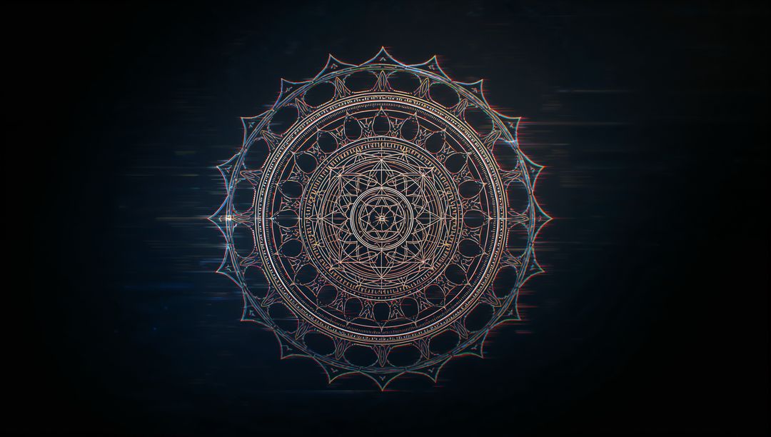 Futuristic Rotating Glowing Mandala in Digital Void