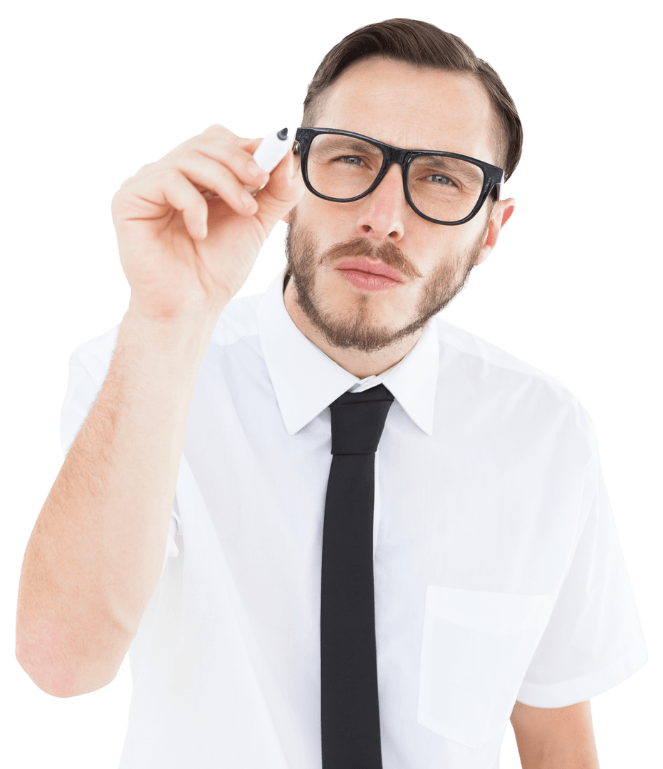 Confident Professional Using Marker on Transparent Surface