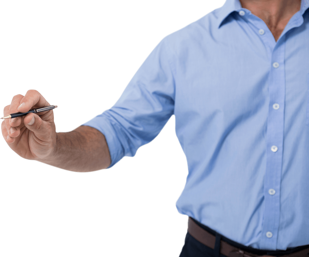 Businessman Writing Open Diagram with Pen on Transparent Background