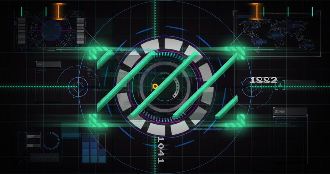 Futuristic HUD Interface with Rotating Data Elements