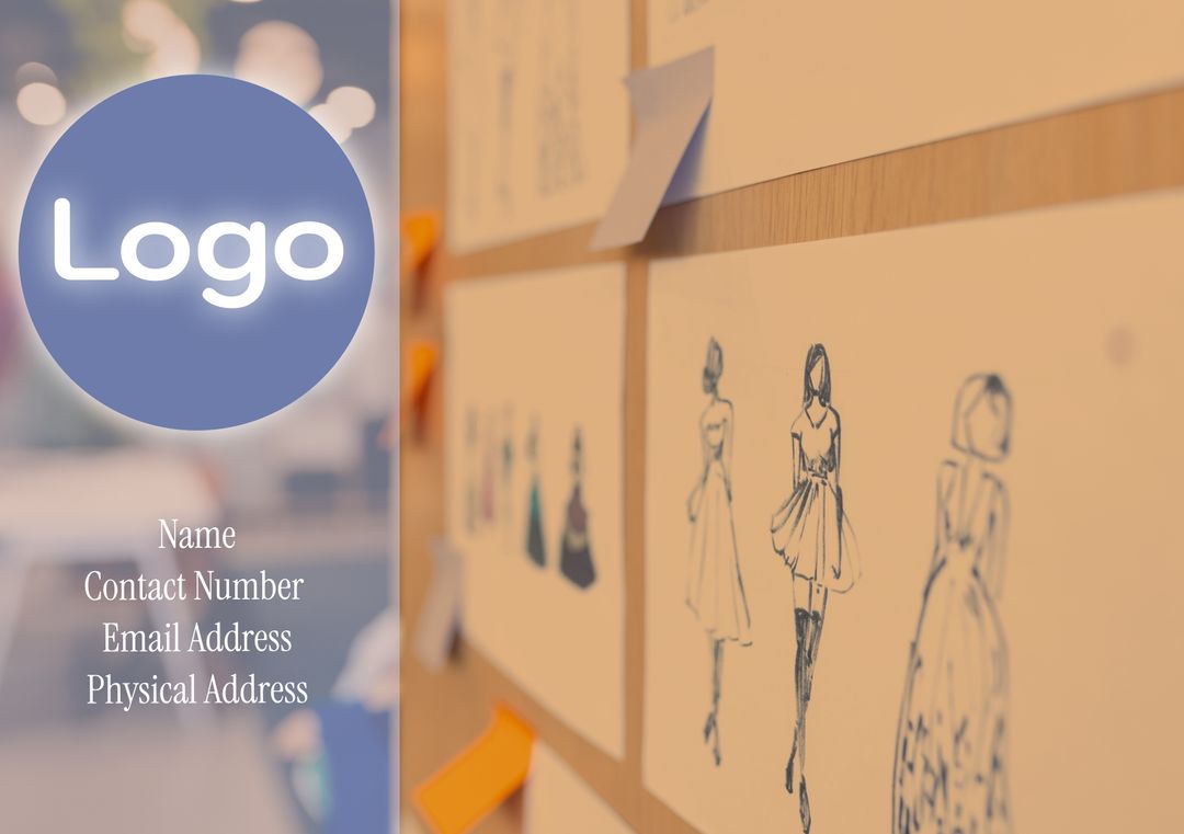 Fashion Designer Business Card Template with Sketches and Logo