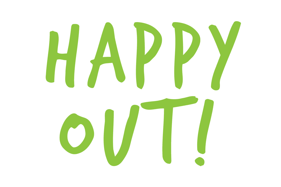 Green Happy Out Text on Transparent Background