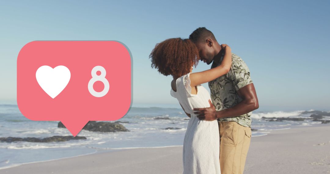 Romantic Couple Embracing on Scenic Beach