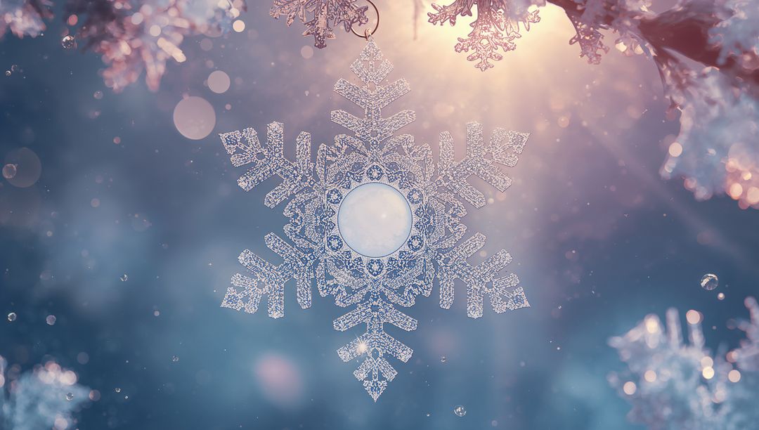 Intricate Snowflake Glistening in Wintry Light