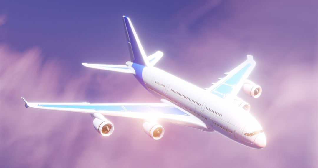 Futuristic Digital Airplane Gliding Above Clouds