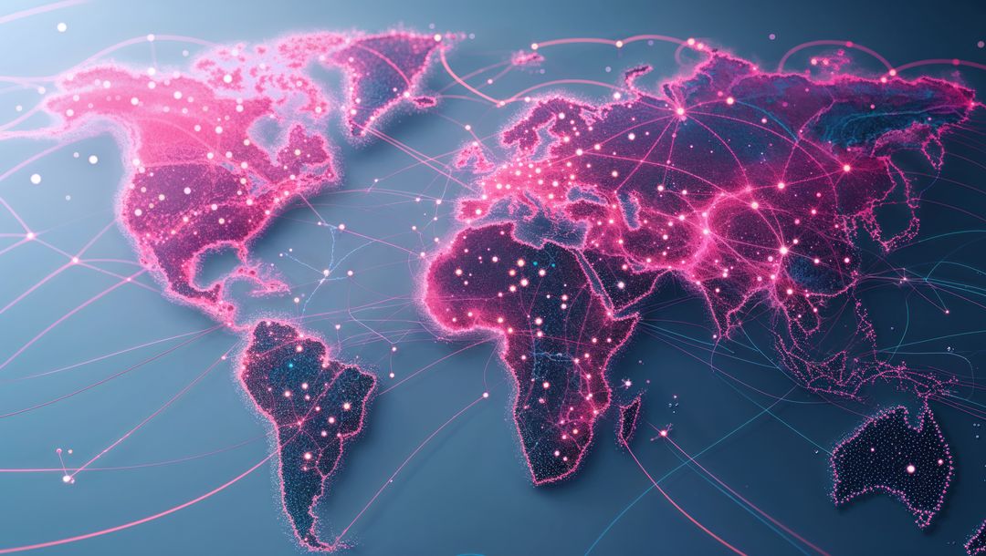 Futuristic Digital World Connectivity Map with Pink Nodes