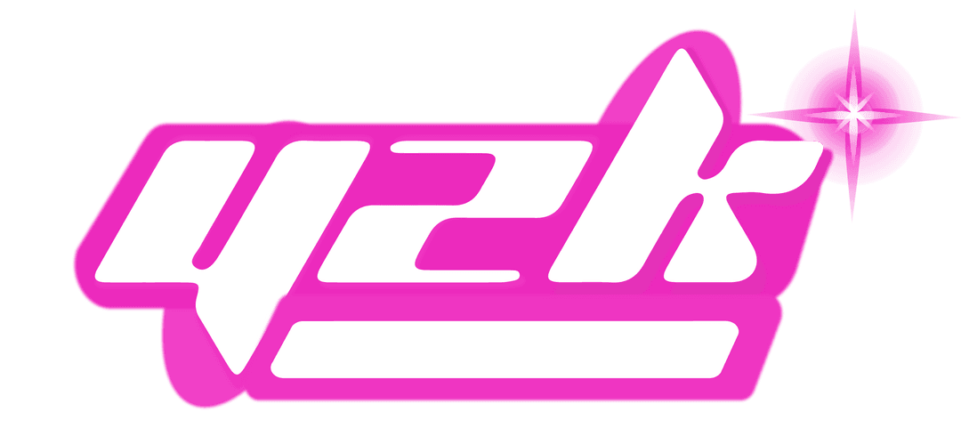 Futuristic Pink Y2K Logo with Starburst on Transparent