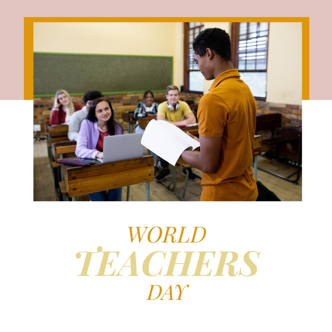 Diverse Classroom Celebrating World Teachers Day