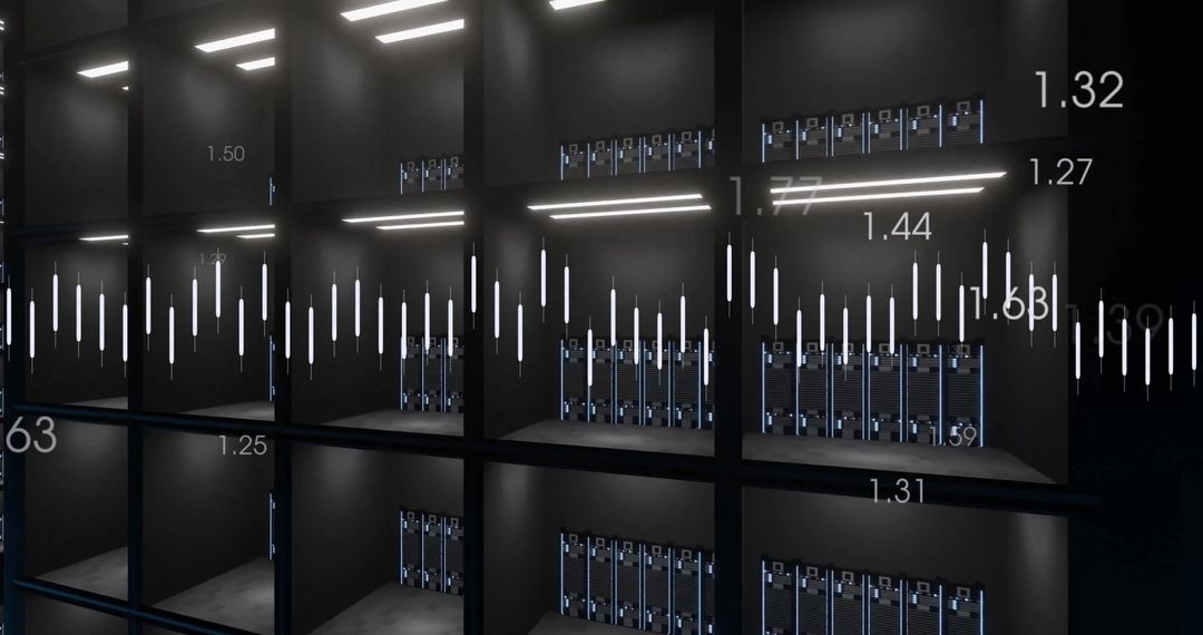 Digital Data Streams Flowing Over Modern Server Racks