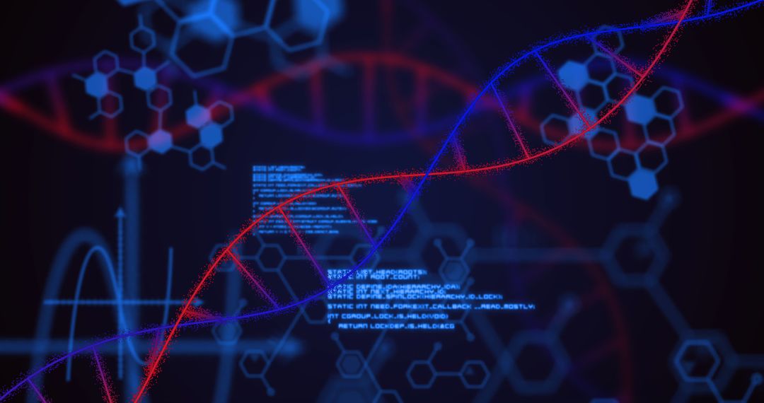 Digital DNA Strand with Data on Futuristic Interface