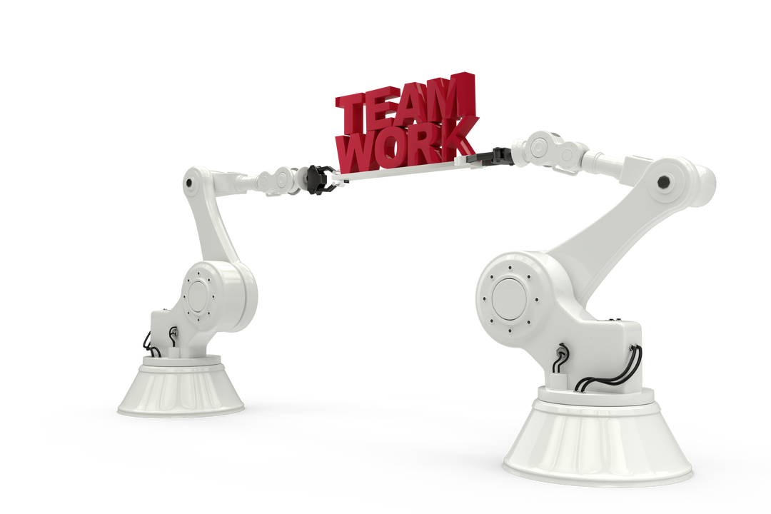 Transparent mechanical robotic hands lifting teamwork concept in red text - Download Free Stock Images Pikwizard.com