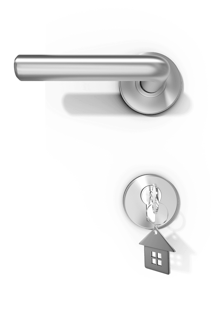 Modern Stainless Steel Door Handle with Transparent Key in Lock