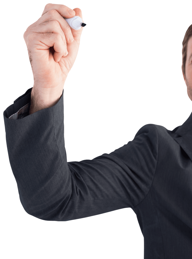 Businessman Writing with Marker on Transparent Background