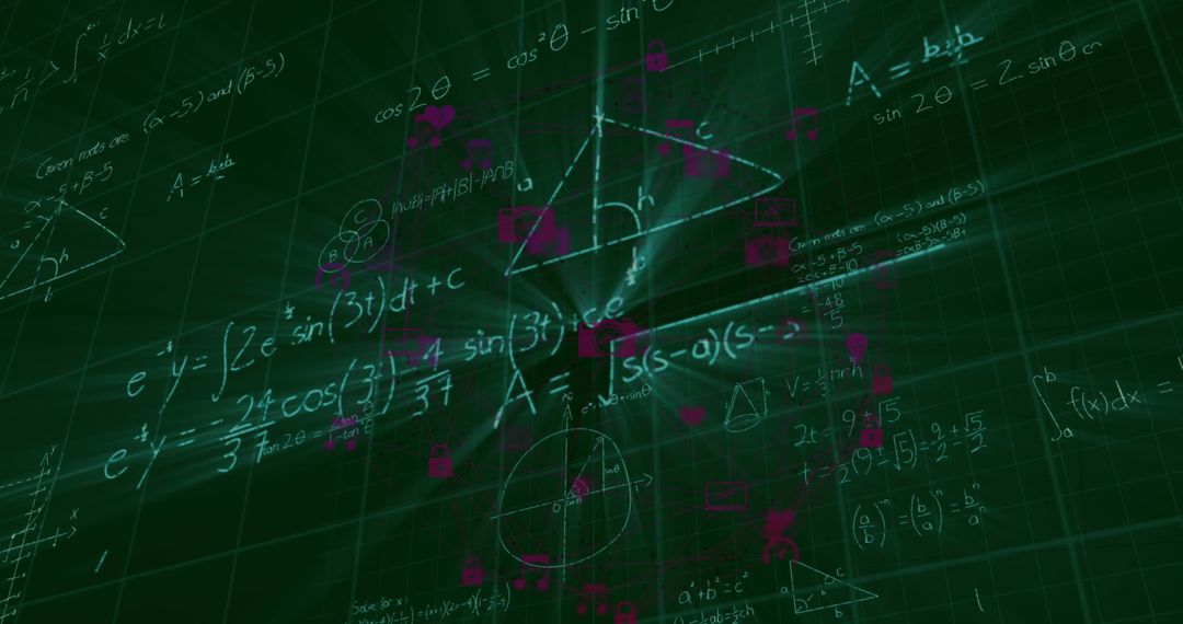 Digital Realm with Mathematical Formulas and Network Visuals