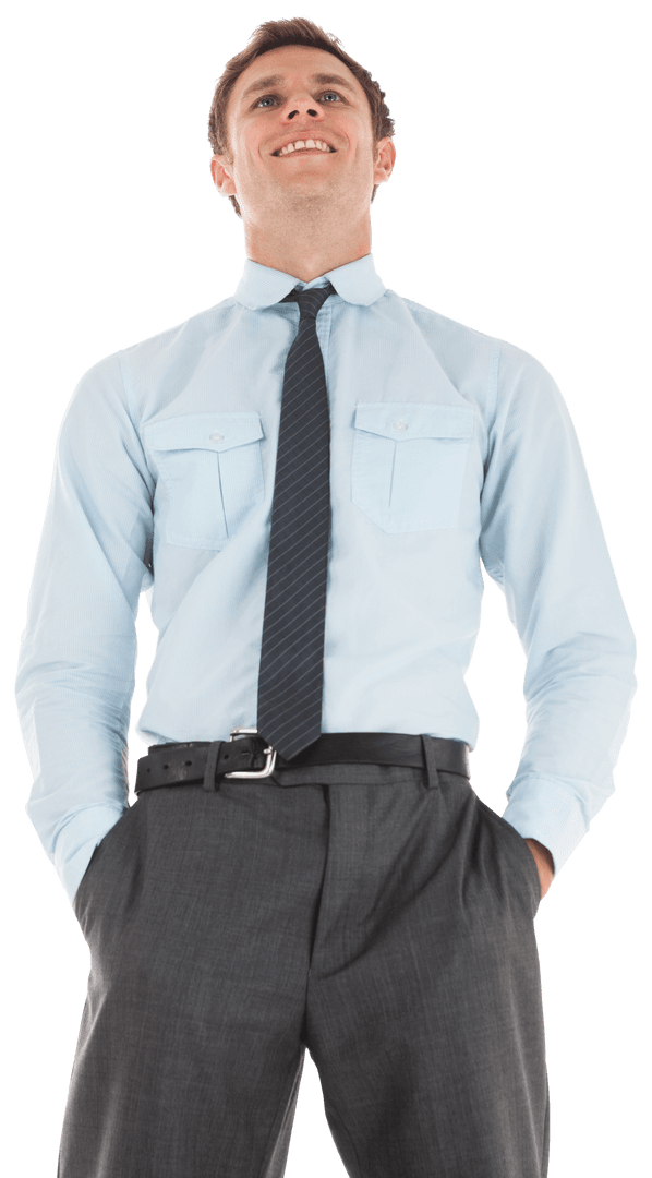 Transparent Confident Businessman Smiling Upwards