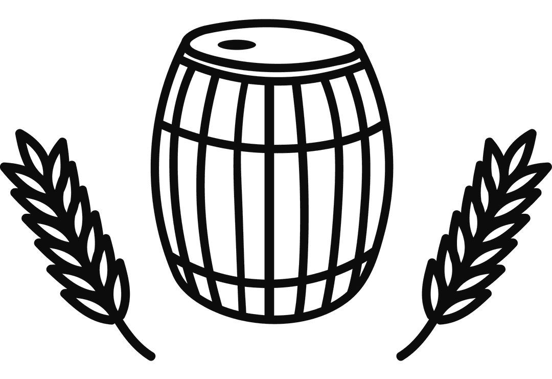Black Barrel Outline with Grain on Transparent Background