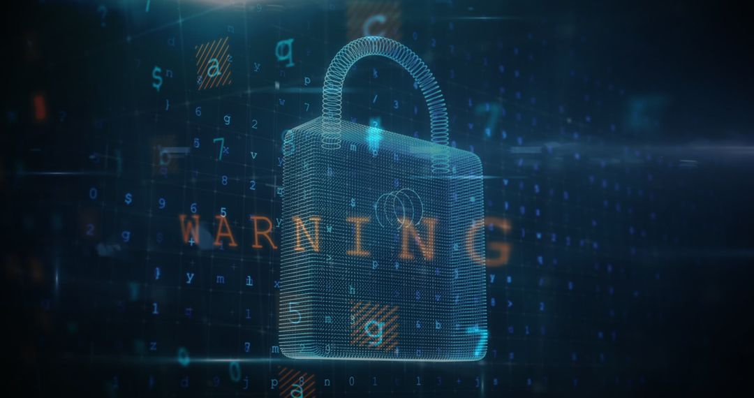 Digital Security Warning with Holographic Padlock and Code
