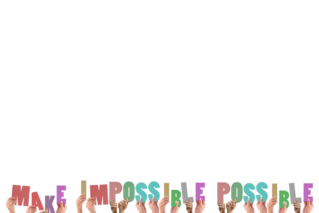 Hands Raising Cards with Inspirational Message on Transparent Background