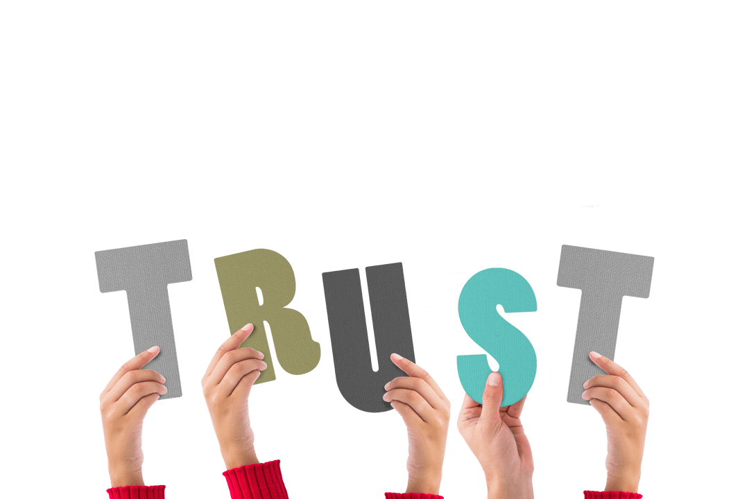 Hands Holding Trust Text on Transparent Background