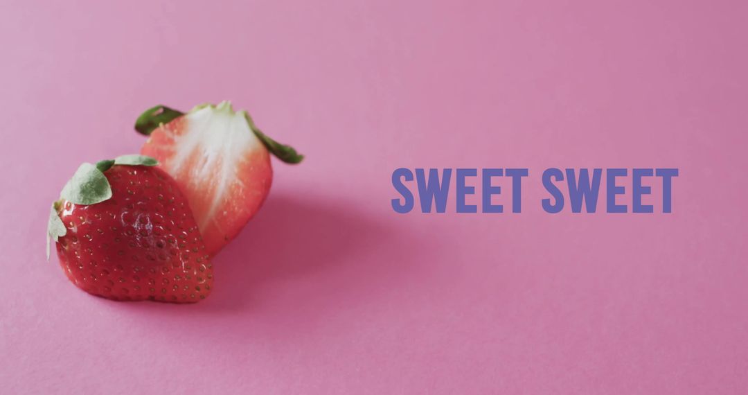 Fresh Strawberries on Pink Background with Sweet Text