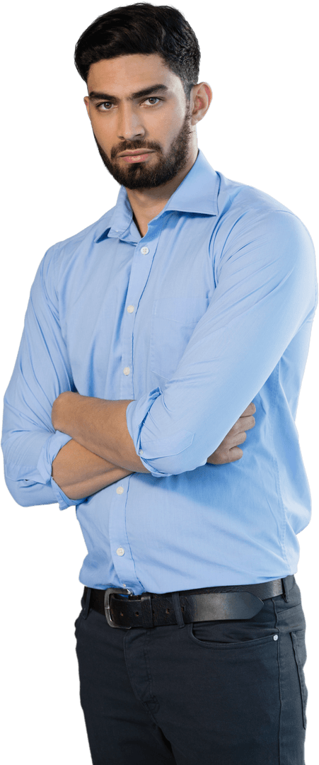 Confident Man Posing with Arms Crossed on Transparent Background