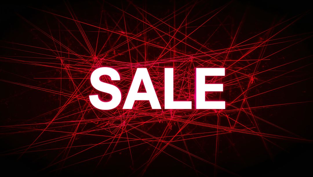 Neon Red SALE Sign with Laser Lines Featuring Bold Glowing Typography, Futuristic Network