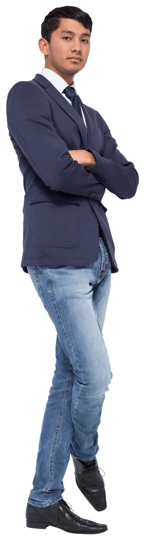 Transparent Confident Businessman Standing Arms Crossed Vertical