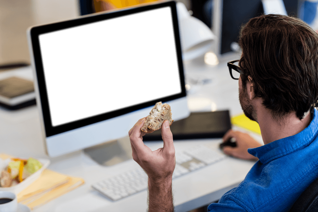 Transparent Desktop Serenity: Man Eating Sandwich Office Breaktime