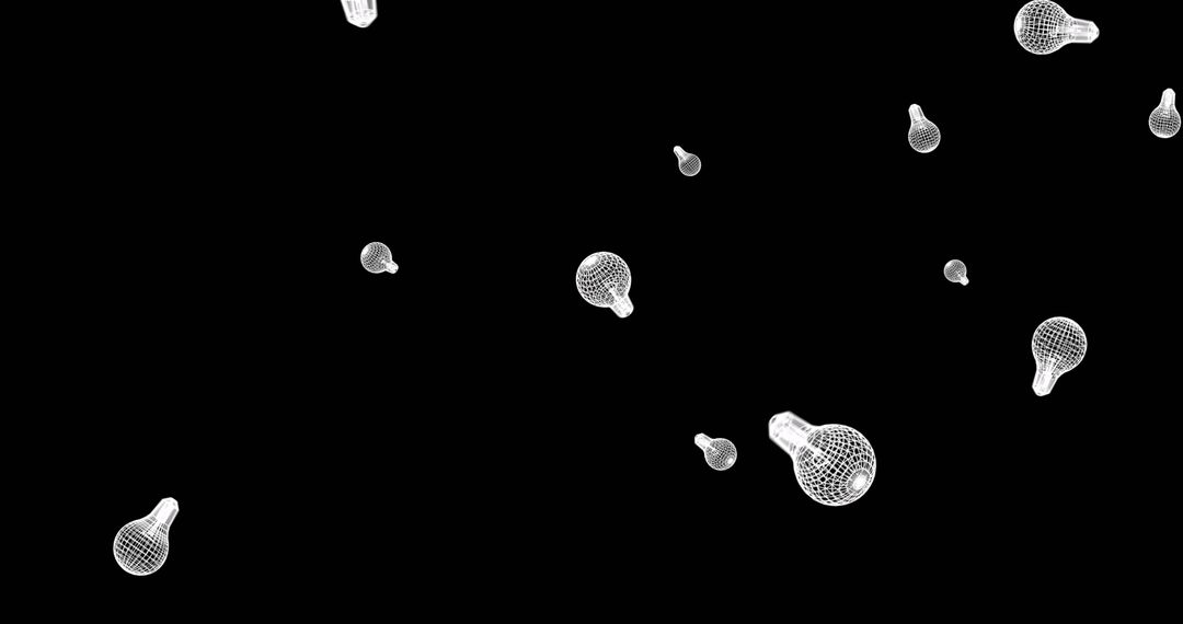 Floating Digital Wireframe Light Bulbs on Black