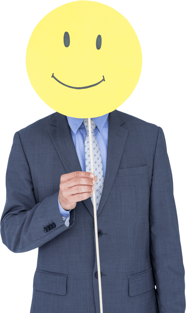 Businessman Holding Transparent Smiley in Front of Face