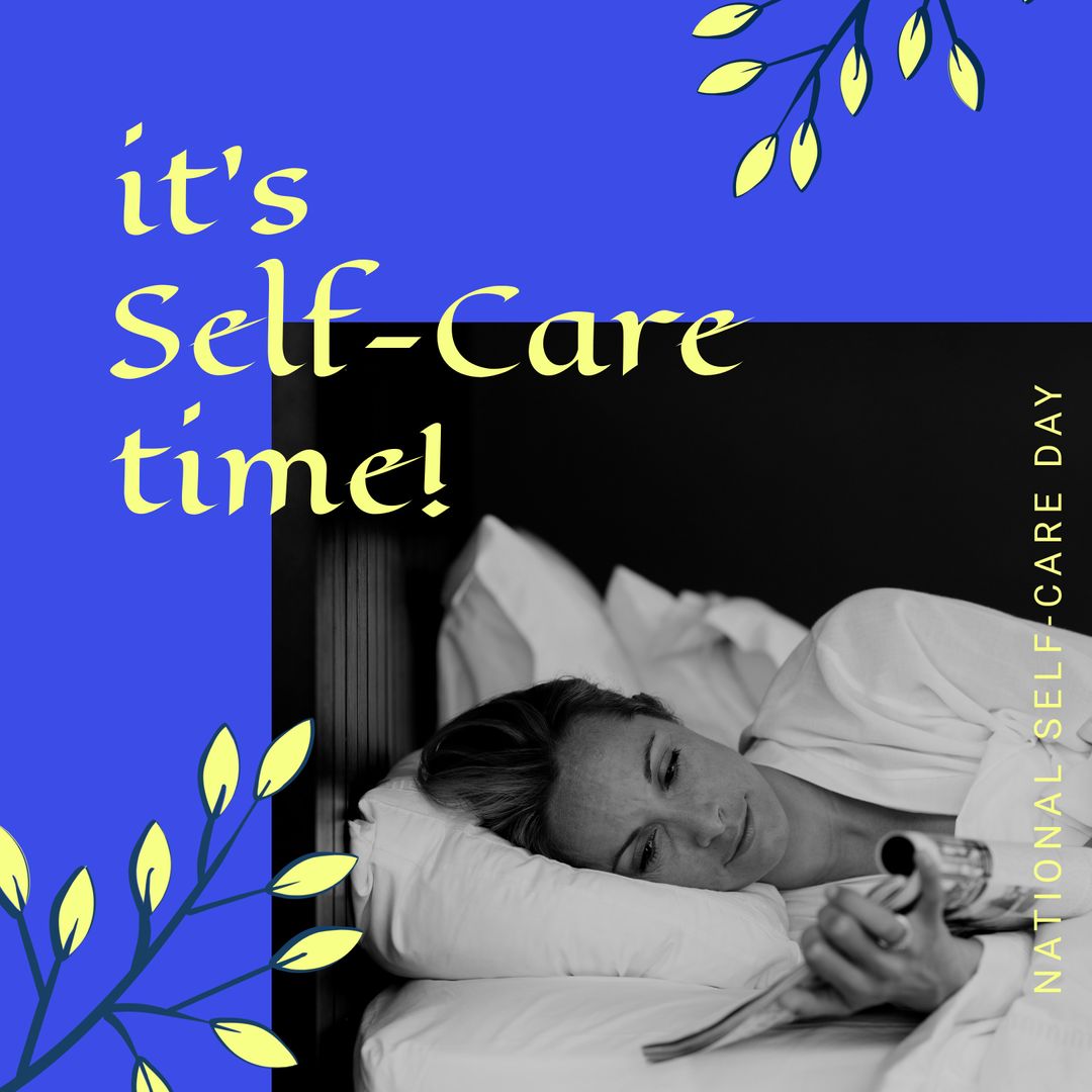 Self-Care Awareness Concept with Relaxed Woman in Bed