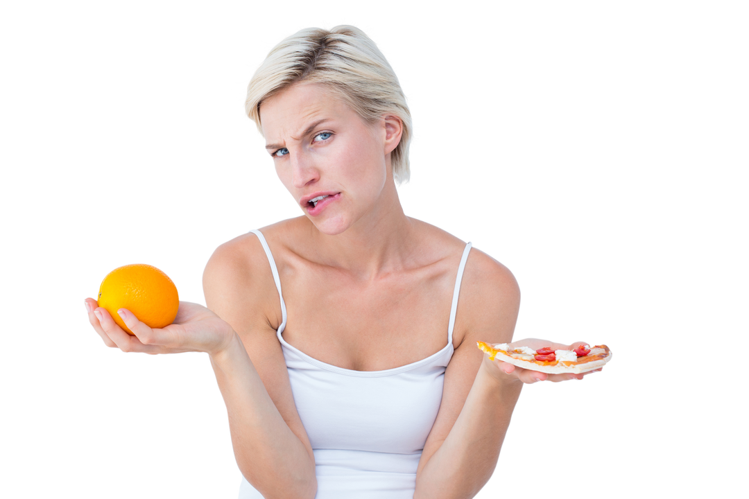 Confused Woman Holding Orange and Pizza Transparent Background - Download Free Stock Images Pikwizard.com