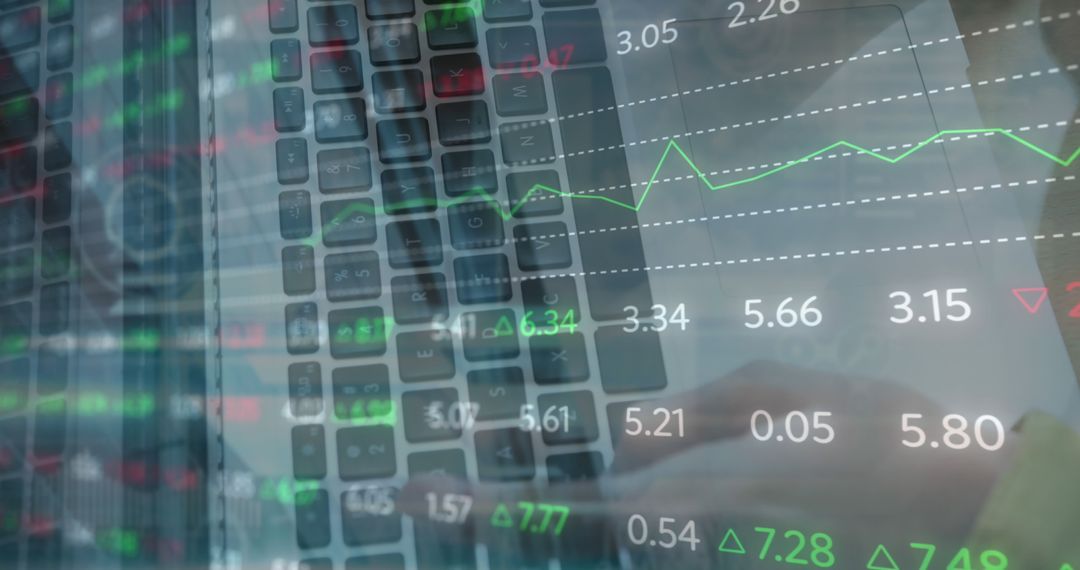 Financial Trading Graphs and Market Data Overlaid on Computer Keyboard - Free Images, Stock Photos and Pictures on Pikwizard.com