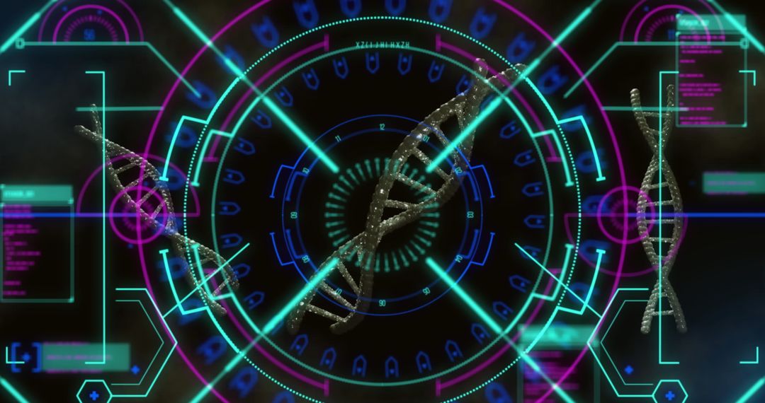 Futuristic Digital Interface Scanning DNA Strand