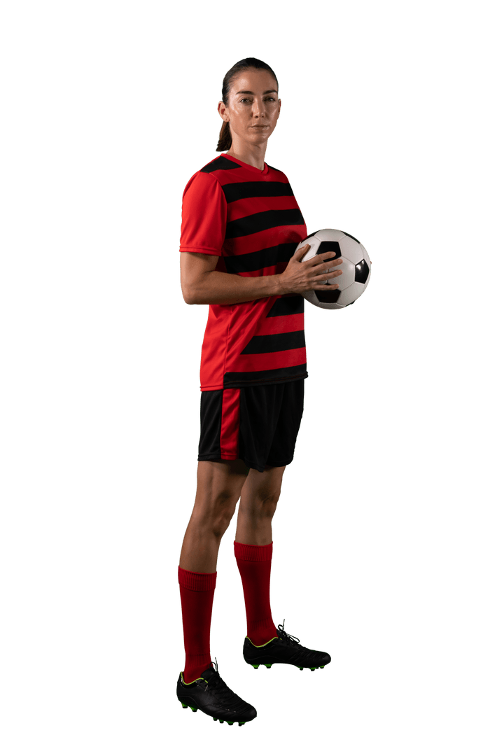 Caucasian Female Football Player on Transparent Background