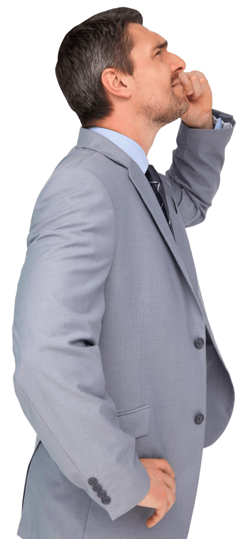 Thoughtful Businessman Looking Up on Transparent Background