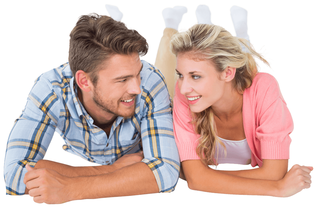 Transparent Romantic Couple Smiling at Each Other