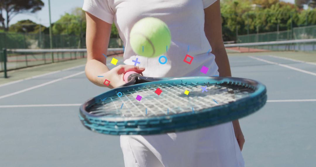 Dynamic Tennis Playing with Colorful Geometric Overlay